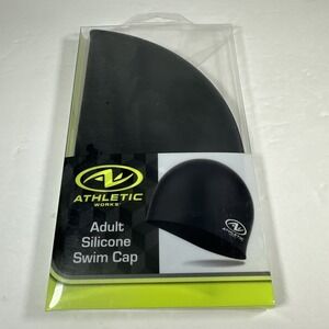 Athletic Works Adult Size Black Silicone Swim Cap Latex Free Easy On Off